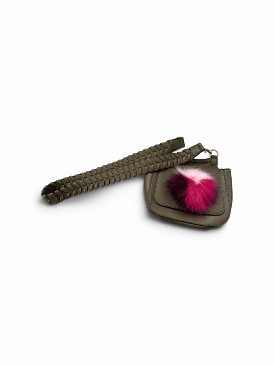 Jules Kae Handbags - Anthropologie Olive Mini Crossbody with Pink Pom Pom